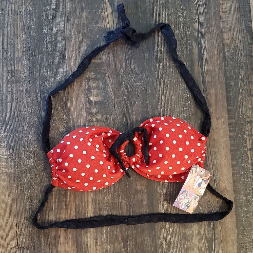 NWT Red Polka Dot Fresh Peaches Bikini Top